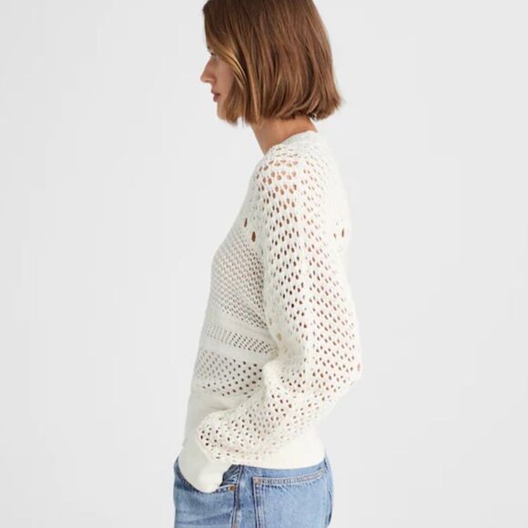 Madewell XL Off-White Lighthouse Open-Stitch Knit Dolman Cotton Pullover Sweater - Picture 2 of 14
